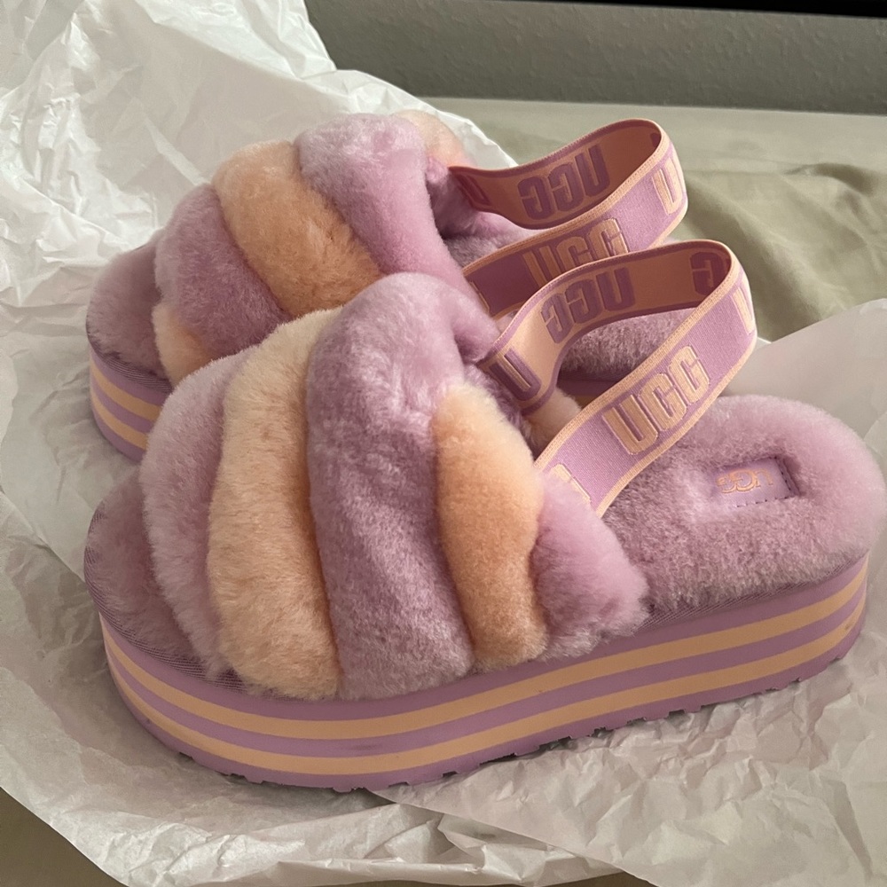 NEW UGG lamb fur pink purple disco sandals - Picture 3 of 8